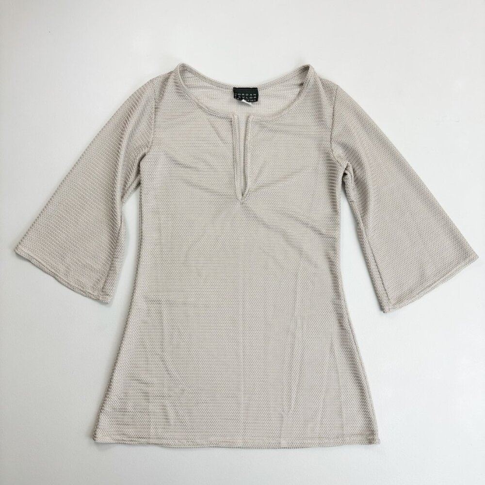 JORDON TAYLOR Mesh Swimsuit Cover Up Top Small Resort Wear Silver Taupe